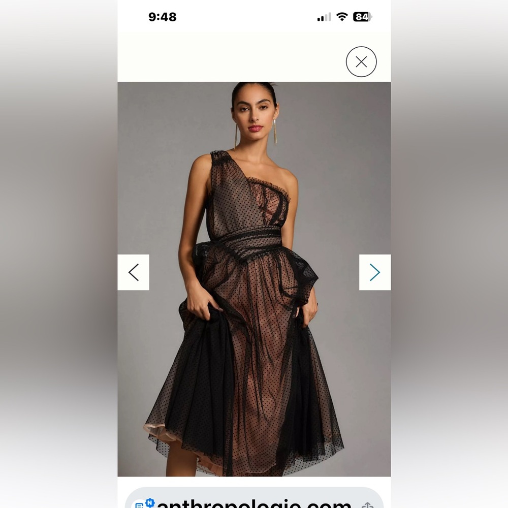 Anthropologie Elegant vintage style Black and Brown One-Shoulder Dress